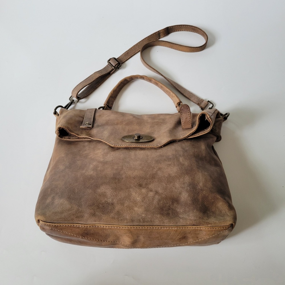Vera Pelle Postina Genuine Leather Slouchy Satchel Crossbody Bag Taupe Western